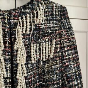 L'atiste tweed cropped Jacket with pearl fringe detail size medium
